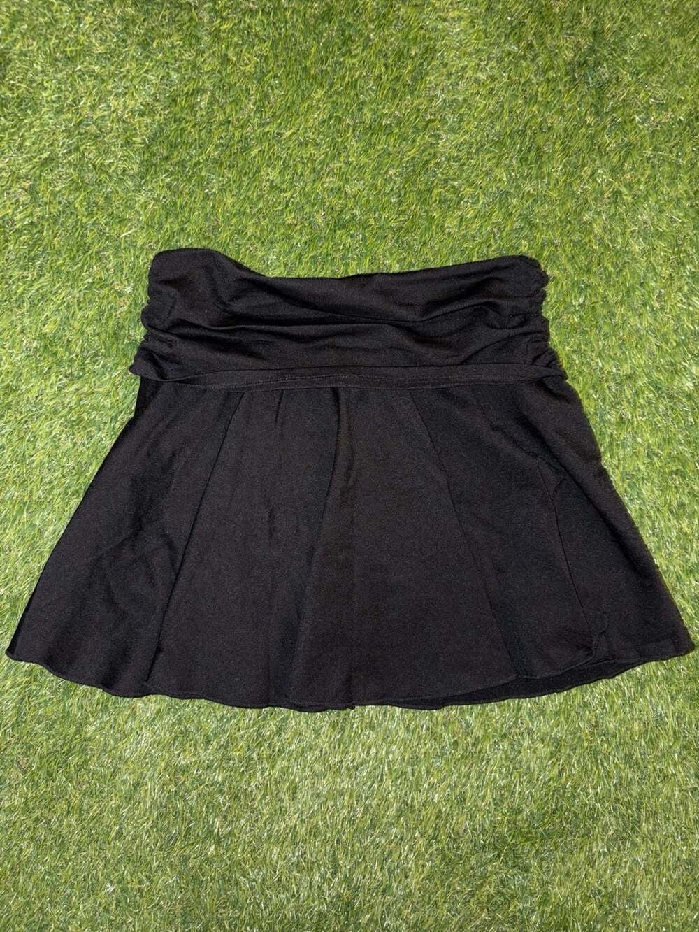 OQQ Black Foldover Waist Pleated Mini Skirt